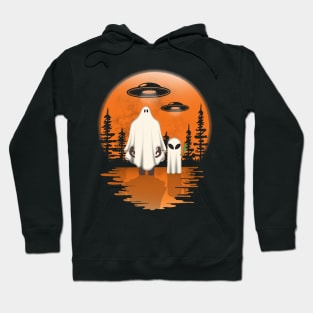 Alien And Bigfoot Ghost Halloween Moon Hoodie